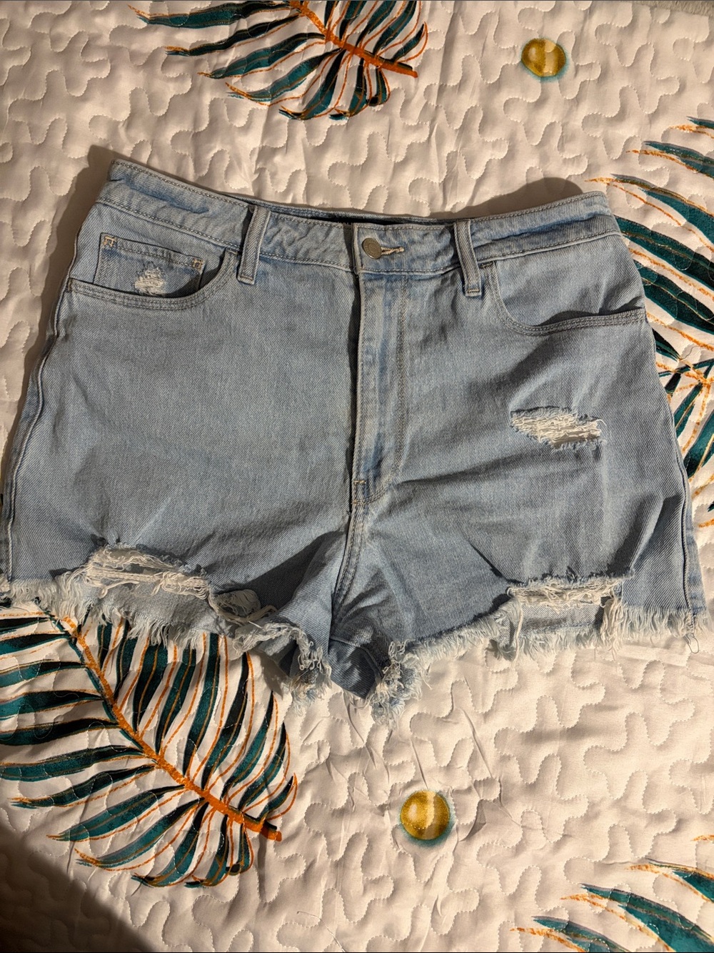 Hollister Light Blue Ripped High-Rise Denim Shorts